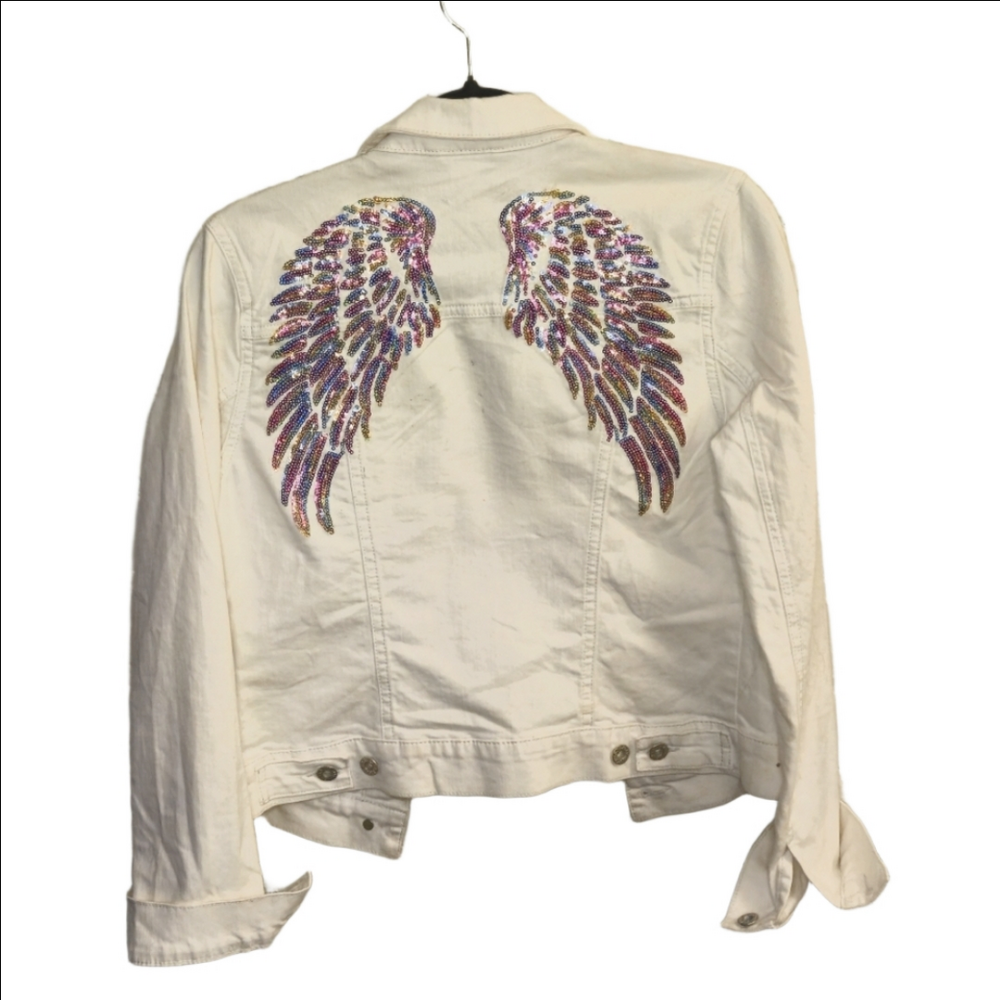 Sparkle & Style: Rhinestone-Embellished White Jean Jacket for Women